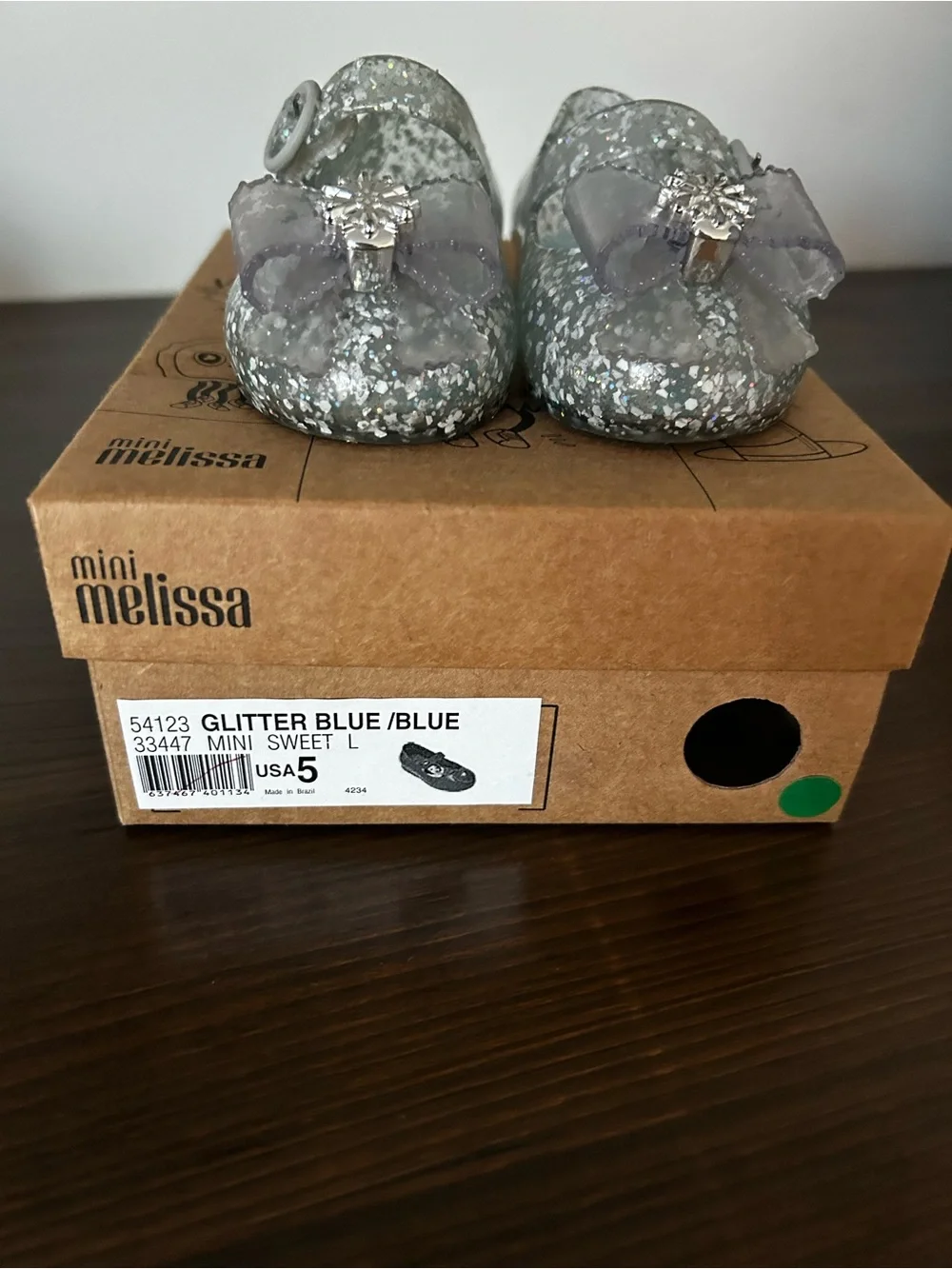 Mini Melissa Glitter Blue Jelly Mary Jane with Bow and Rhinestone